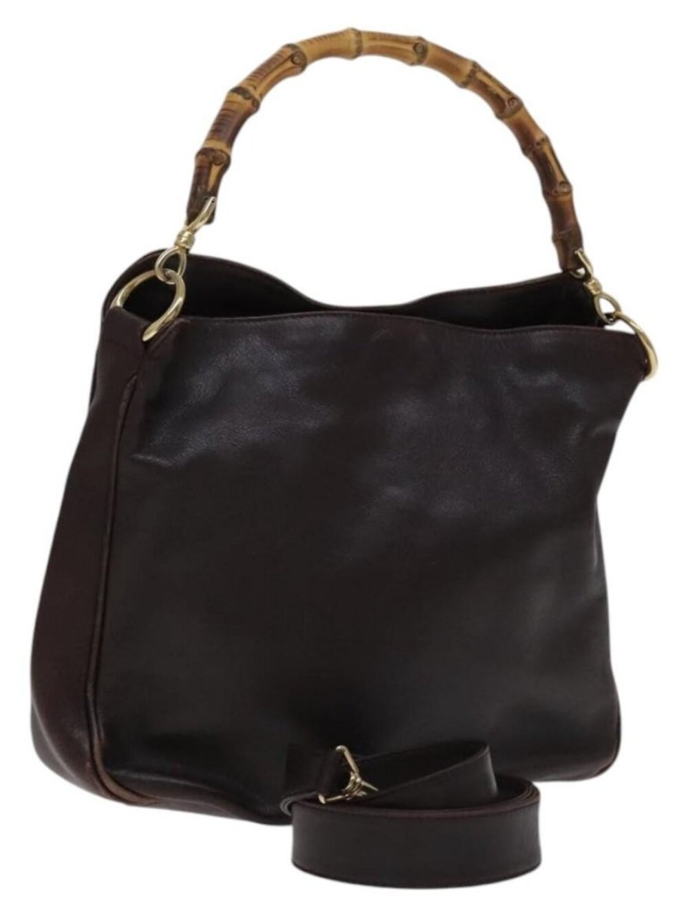 GUCCI Bamboo Hand Bag Leather 2way Brown Gold 001 1705 1638 Auth th5638